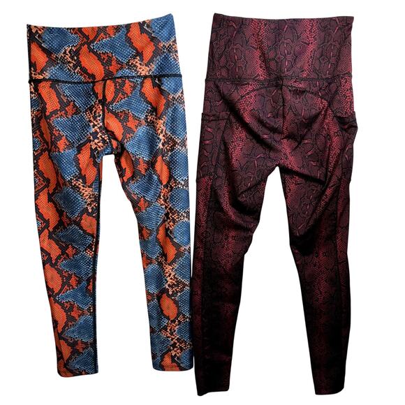 Women Leggings Set of 2 SZ Snakeskin Abstract Artsy Pocket Running - Picture 2 of 12